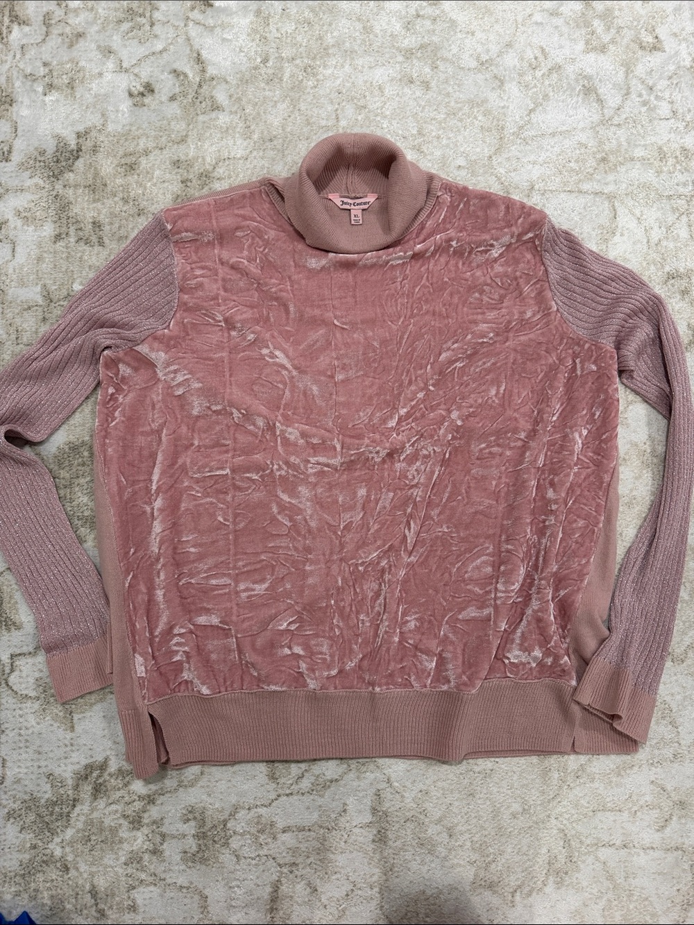 Juicy Couture Crushed Velvet Turtleneck Sweater - Mauve